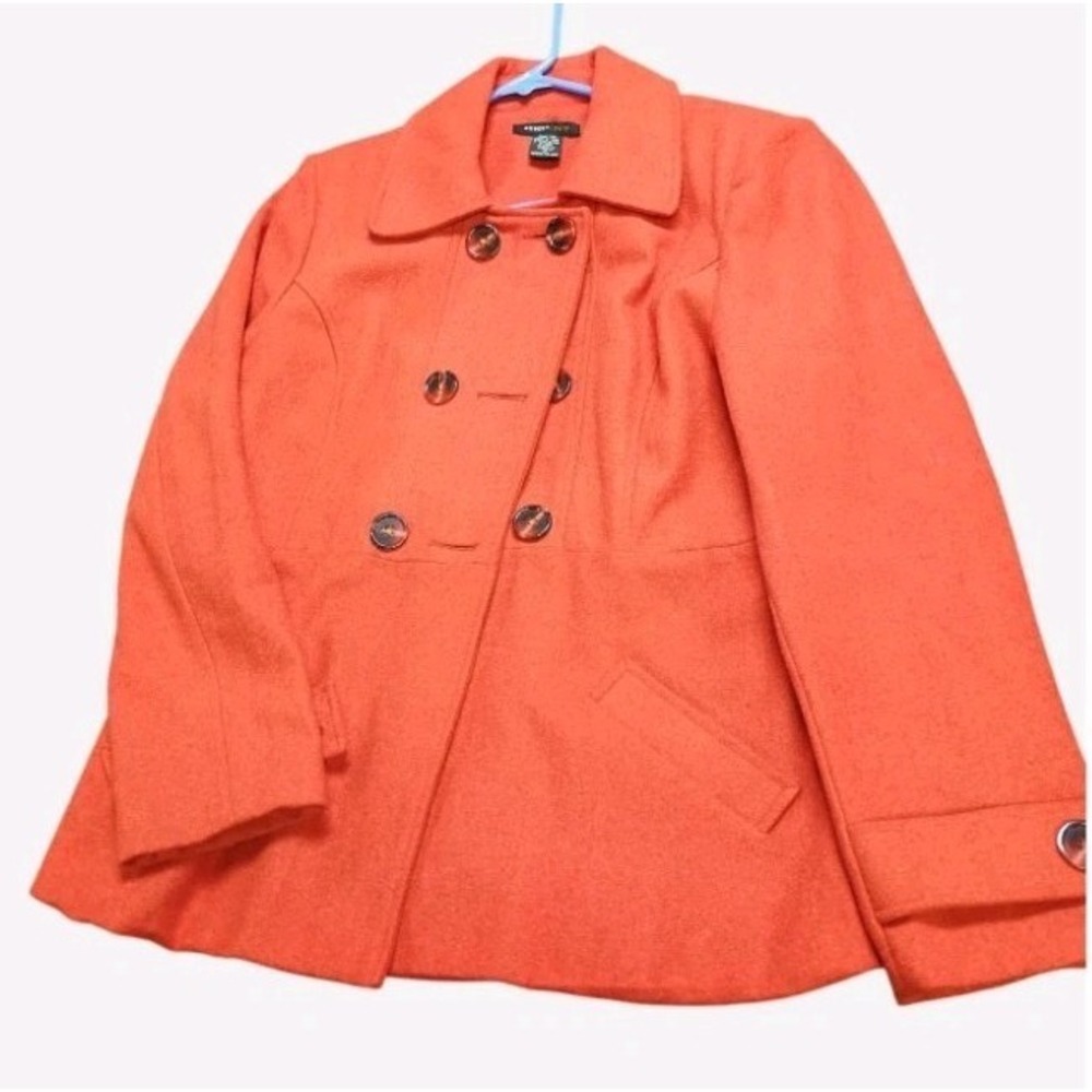 Orange Robert Louis Wool Double Breasted Coat w/Faux Tortoise Buttons Size Med‎